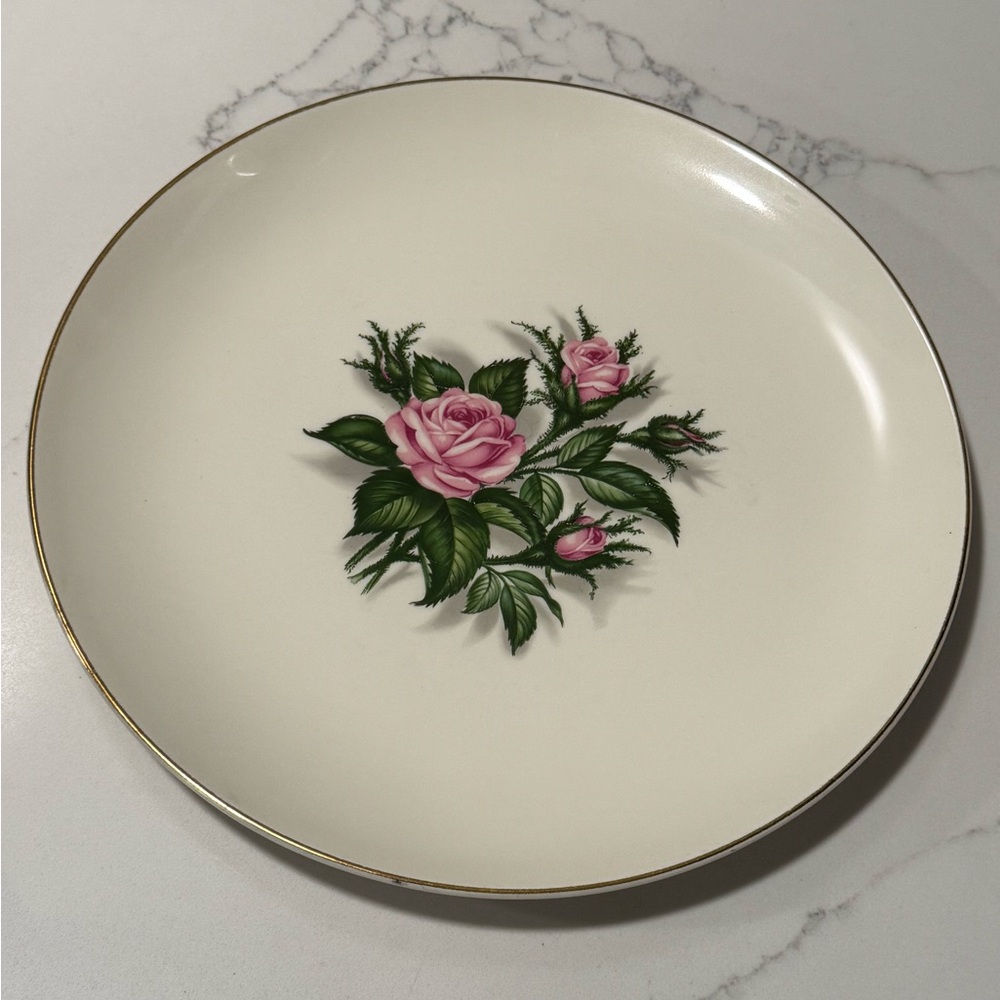 Set of four Royal China 22k Gold Minerve Rose 10” plates